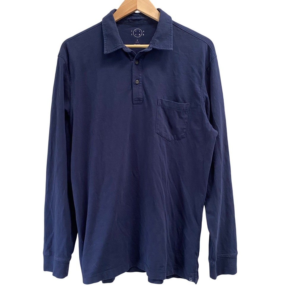 Even Tide Men's Long‎ Sleeve Polo 100% Cotton Navy Large